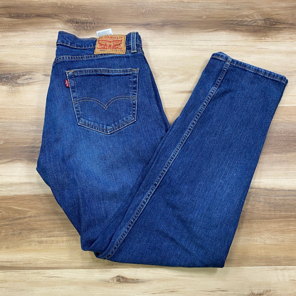 Levi's 505 Regular Fit Jeans 34x32 Blue Denim Straight Leg Stretch Mens